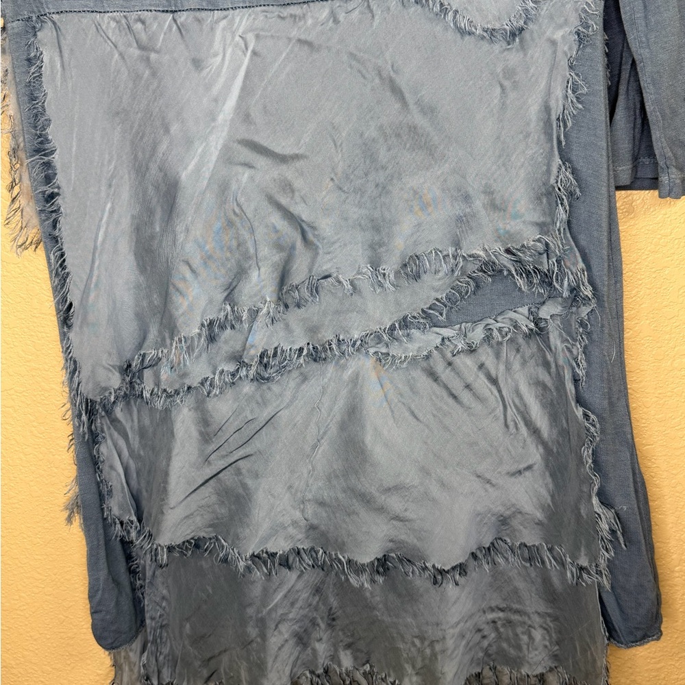 Made in Italy Womens Blue Sz S Boho Fringe Tunic Layered Raw Hem - Picture 7 of 11